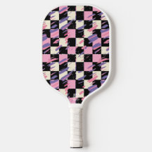 Raquette de Pickleball à Carreaux Rétro Rose et Vi