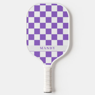 Raquette de Pickleball à damier violet avec nom pe
