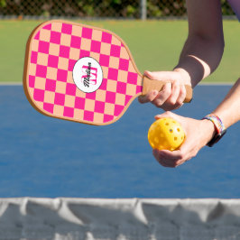 Raquette De Pickleball à damiers pêche rose chaud rétro