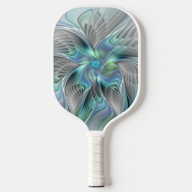Raquette De Pickleball Abstrait Bleu Vert Papillon Imaginaire Fractal Art (Recto)