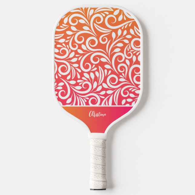Raquette De Pickleball Abstrait Floral Elegant Ombre Gradient Monogrammé (Recto)