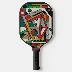 Raquette De Pickleball Abstrait Géométrique Rouge Vert & Or