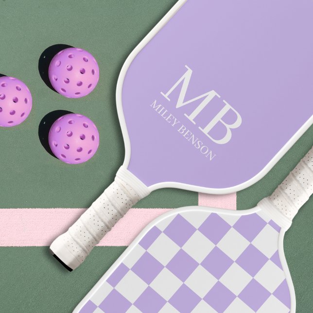 Raquette De Pickleball Aesthétique Country Club Lavender À damiers Monogr (Checkered Lavender Personalized Pickleball Paddle )