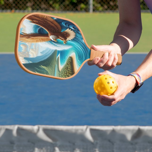 Raquette De Pickleball Aigle Majestueux Tournant au-dessus de l'océan (Insitu)