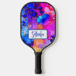 Raquette De Pickleball Alcool et encre bleu, rose chaud et orange