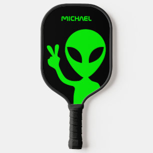 Raquette De Pickleball Alien noir et vert citron personnalisé
