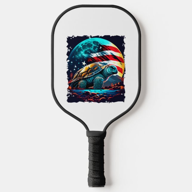 Raquette De Pickleball Amérique tortue sous lune avec drapeau américain (Recto)