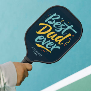 Raquette De Pickleball Amusant Meilleur Papa Simple Bleu Marine Jaune Écr