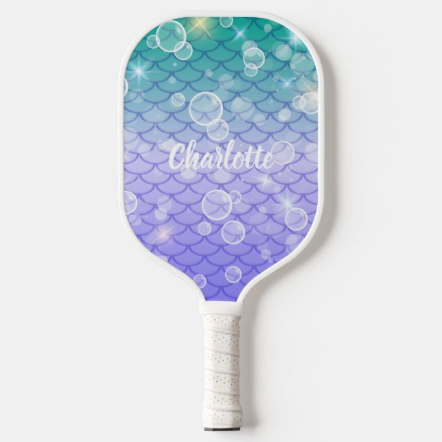 Raquette De Pickleball Amusant mignon fille scintillant sirène échelles b (Recto)
