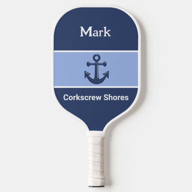 Raquette De Pickleball Ancre bleue marine personnalisée Monogramme (Recto)