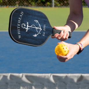 Raquette De Pickleball Ancre Naution Monogramme Bois Bleu Marine