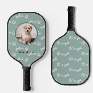 Raquette De Pickleball Animaux de compagnie Photo Os Paw Motif Sage Green