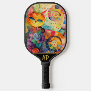 Raquette De Pickleball *~* AP68 Whimsical Quirky Cat Vibrant Colorful 2