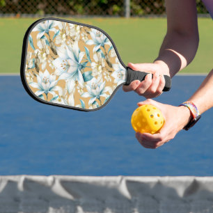 Raquette De Pickleball Aquarelle botanique bleu blanc lily floral