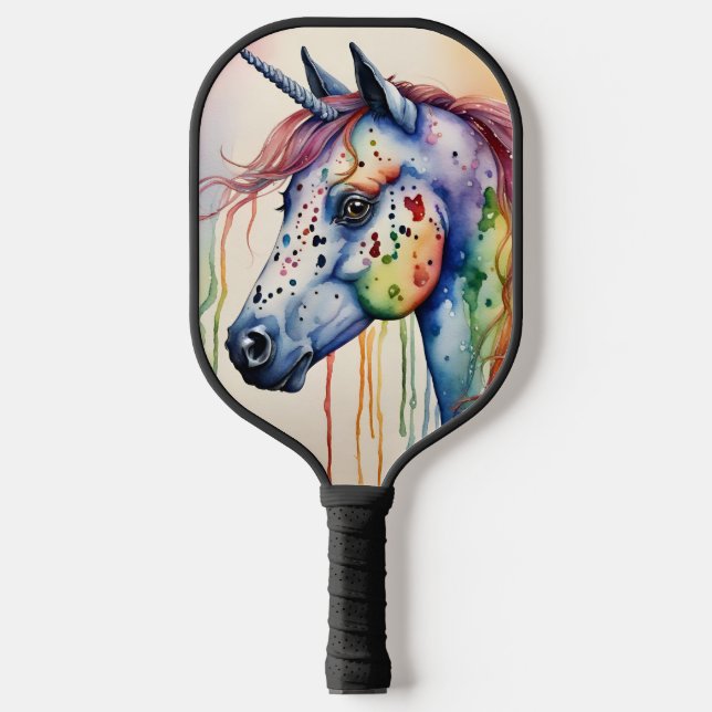 Raquette De Pickleball Aquarelle colorée Unicorne (Recto)