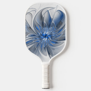 Raquette De Pickleball Aquarelle gris bleu Abstrait Fractal Art Flower