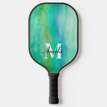 aquarelle turquoise abstraite et monogramme bleu