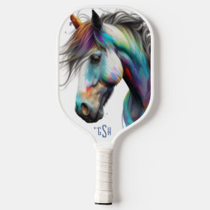 Raquette De Pickleball Aquarelles Cheval Illustration de tête Deux