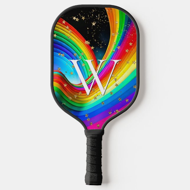 Raquette De Pickleball Arc en ciel et étoiles d'or (Verso)