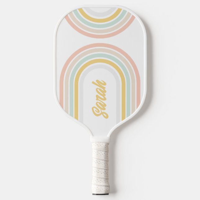 Raquette De Pickleball Arc-en-ciel moderne avec nom personnalisé (Recto)