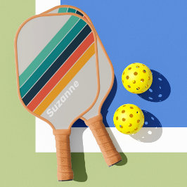 Raquette De Pickleball Arc-en-ciel rétro Ocean avec nom