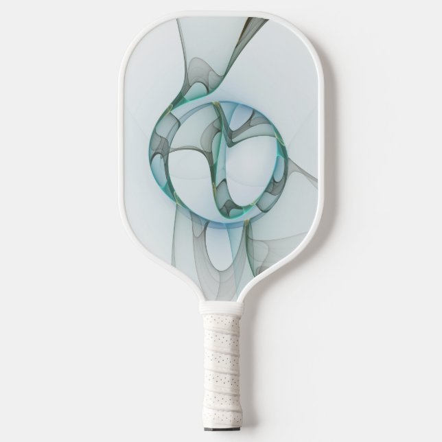 Raquette De Pickleball Art Abstrait moderne Fractal Bleu Turquoise Gris (Recto)