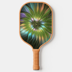 Raquette De Pickleball Art Fractal Fleur Imaginaire Coloré Lumineux