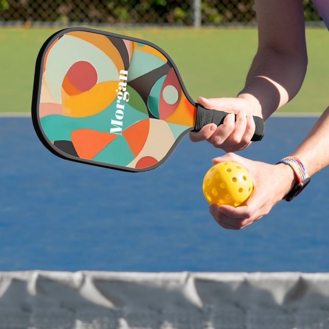 Raquette De Pickleball Art moderne du milieu du siècle, nom ou monogramme (Insitu)