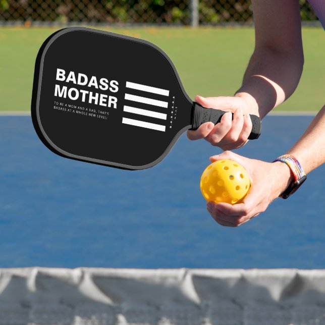 RAQUETTE DE PICKLEBALL BADASS MODERNE MÈRE BLANC NOIR STRIPES (Insitu)