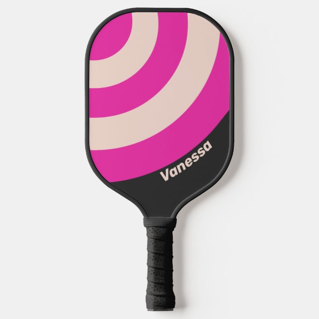Raquette De Pickleball Bande circulaire rétro Bubblegum avec nom (Recto)