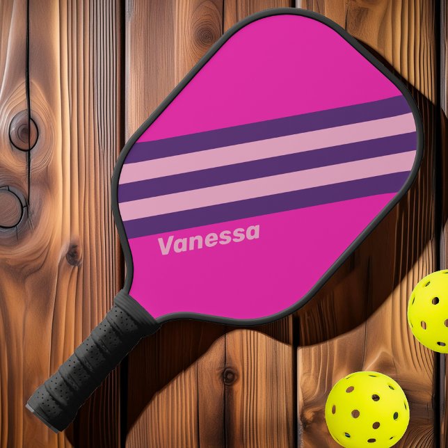 Raquette De Pickleball Bandes de ciel rose rétro avec nom (Créateur téléchargé)