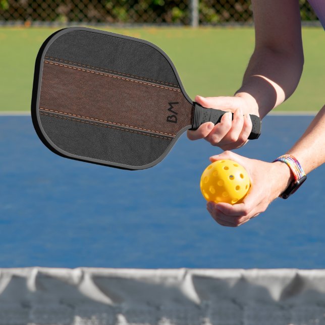 Raquette De Pickleball Bandes de cuir noir et brun (Insitu)