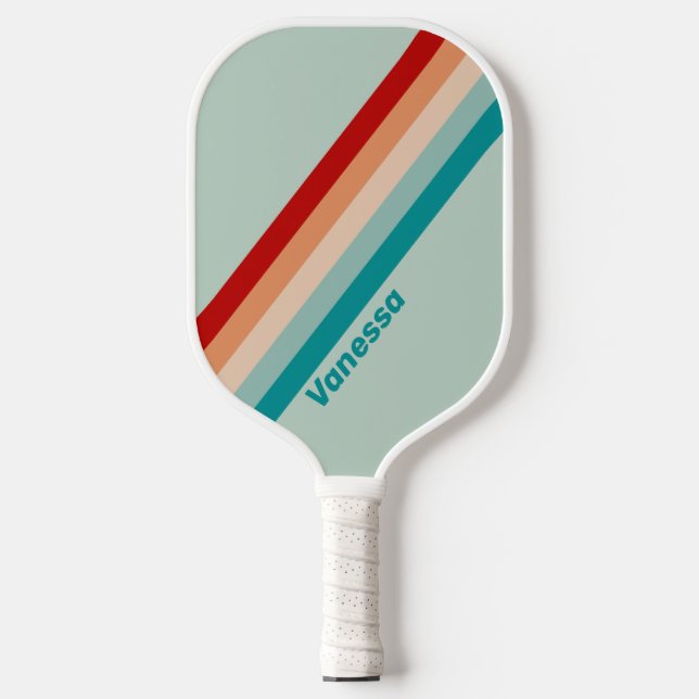 Raquette De Pickleball Bandes de seaglass pâles avec nom (Recto)