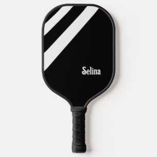 Raquette De Pickleball Bandes diagonales blanches sur noir