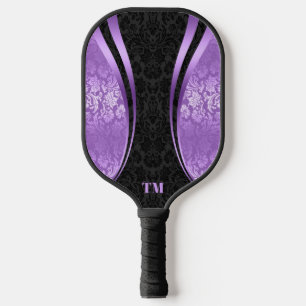 Raquette De Pickleball Bandes dynamiques noires et violettes Damas
