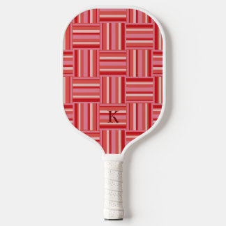 Raquette De Pickleball Bandes géométriques rouges et roses personnalisées