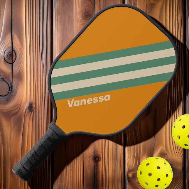 Raquette De Pickleball Bandes orange rétro avec nom (Créateur téléchargé)