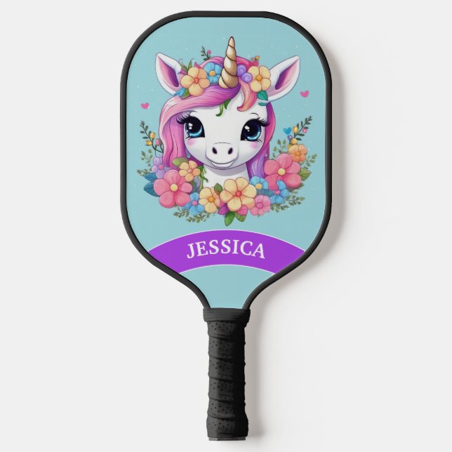 Raquette De Pickleball Bébé magique licorne avec fleurs (Recto)