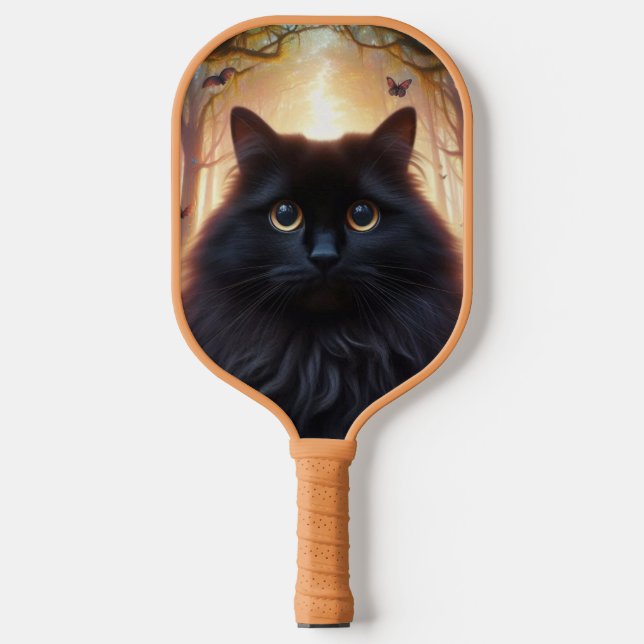 Raquette De Pickleball Belle Fluffy Chat Noir avec yeux or (Recto)