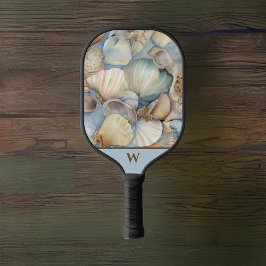 Raquette De Pickleball Belle plage Aquarelle de mer Coques de mer Monogra