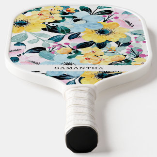 Raquette De Pickleball Belle unique bleu & jaune floral