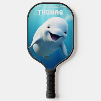 Raquette De Pickleball Béluga Baleine Cartoon bleu vert océan Arctique