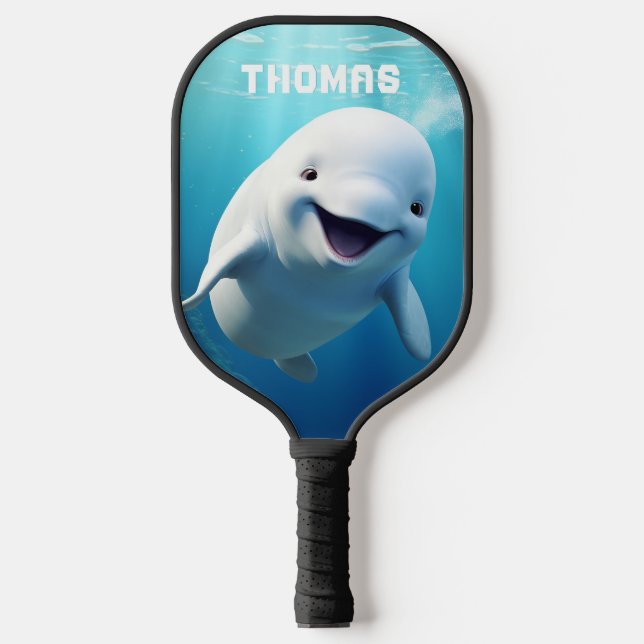 Raquette De Pickleball Béluga Baleine Cartoon bleu vert océan Arctique (Recto)