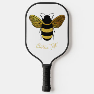RAQUETTE DE PICKLEBALL BÉNÉFICE BÉNÉFICIÉE, OR ET NOIR, SCRIPT DÉLICAT