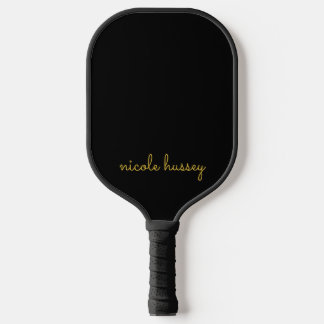 Raquette De Pickleball Black and Gold Script | Stylish Monogram Modern