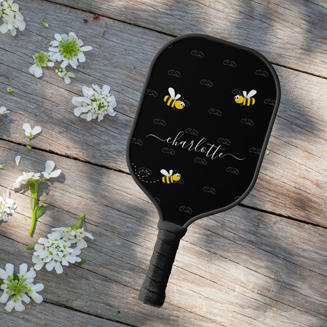 Raquette De Pickleball Black happy bumble abeilles été fun humour monogra (Créateur téléchargé)