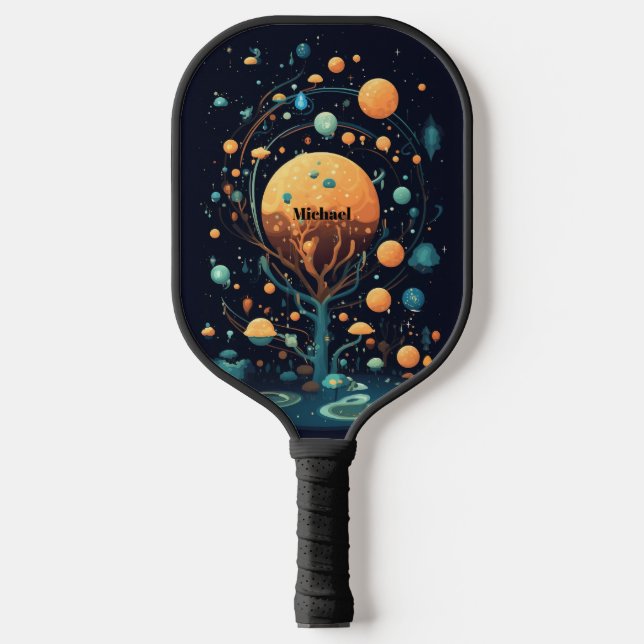 Raquette De Pickleball Black Space Planète Design Monogramme moderne (Recto)