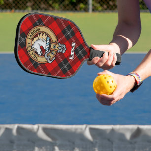 Raquette De Pickleball Blason du Clan Ramsay sur tartan rouge