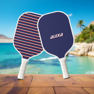 Raquette De Pickleball Bleu de la Marine rétro les années 70 inspiré rayé