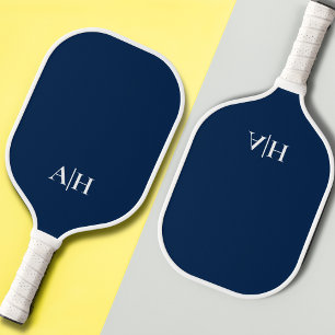 Raquette De Pickleball Bleu et blanc de la Marine, Monogramme moderne
